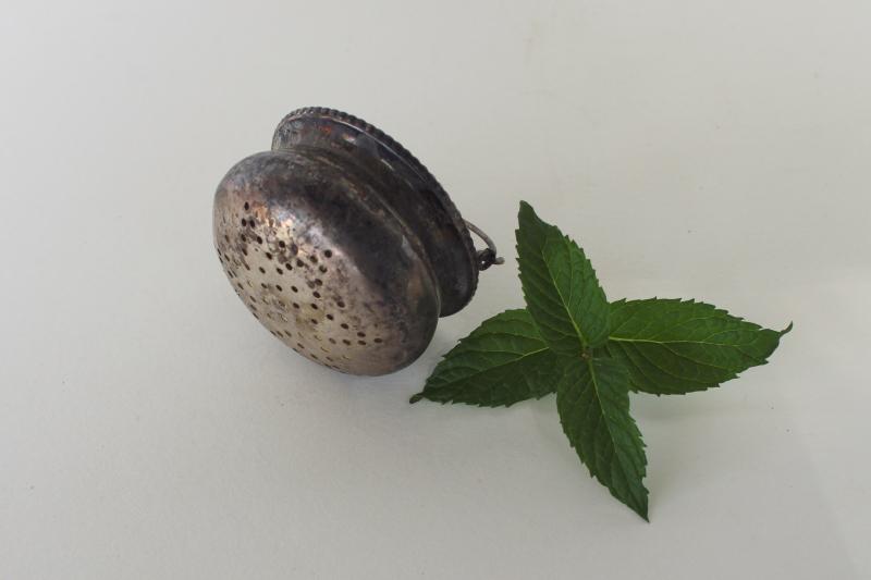 photo of antique vintage sterling silver tea strainer, tiny cauldron shaped basket #5