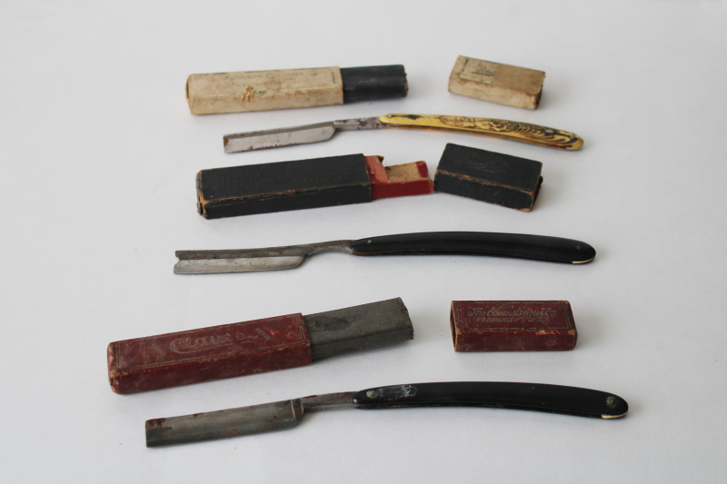 photo of antique vintage straight razors lot, rough as found condition for restoration or parts #1