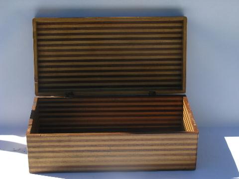 photo of antique vintage tiger striped wood kitchen recipe card file box #3