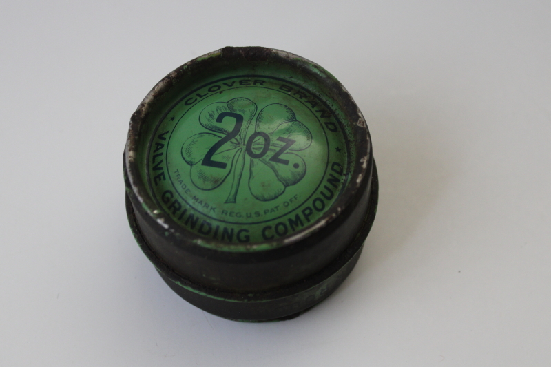 photo of antique vintage tin green Clover brand grinding compound small round can great graphics #5