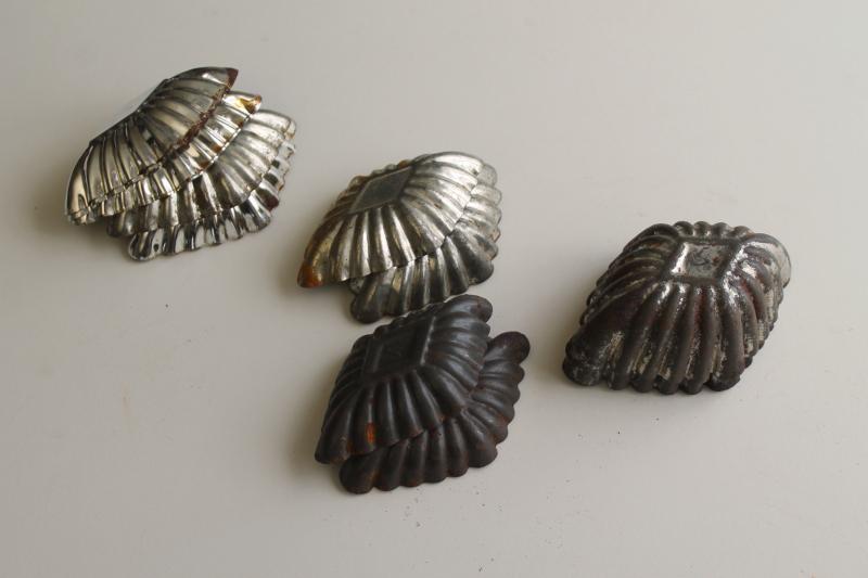 photo of antique vintage tin pastry molds, fluted diamond shape shortbread tins or candy molds #2