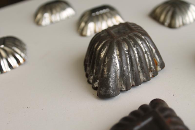 photo of antique vintage tin pastry molds, fluted diamond shape shortbread tins or candy molds #4