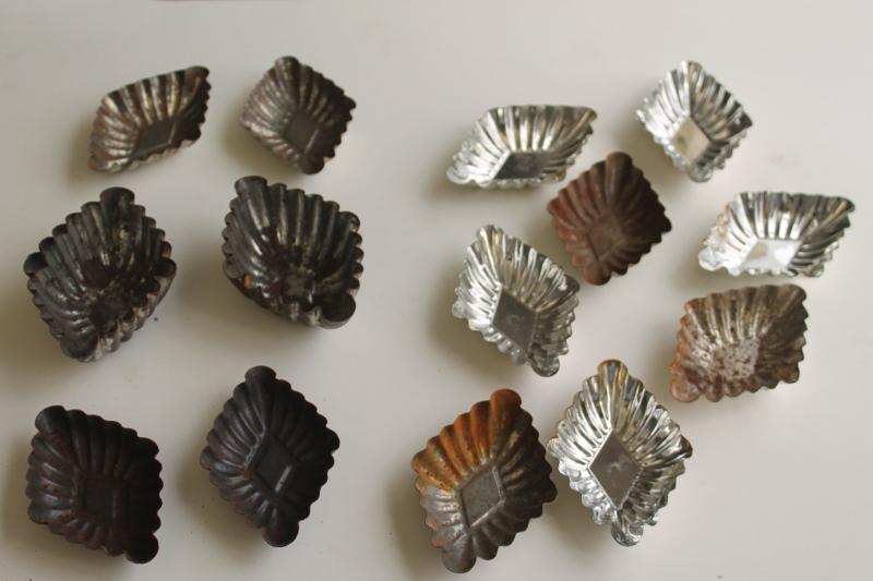 photo of antique vintage tin pastry molds, fluted diamond shape shortbread tins or candy molds #9