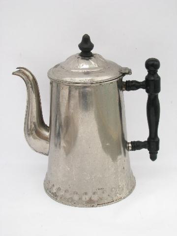 photo of antique vintage tinned solid copper coffee pot or teapot, wood handle #1