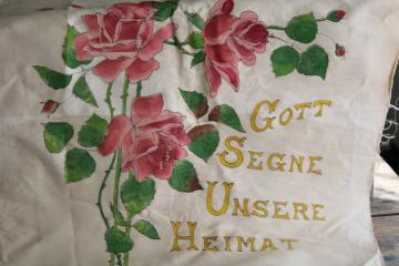 catalog photo of antique vintage tinted embroidery fabric panel to stitch God Bless this Home in German