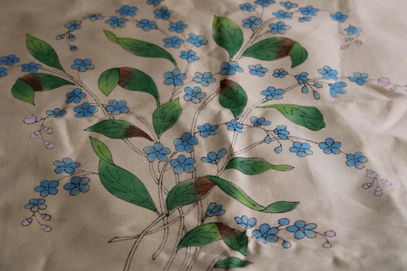 photo of antique vintage tinted embroidery printed painted fabric panel to stitch w/ forget-me-nots #4