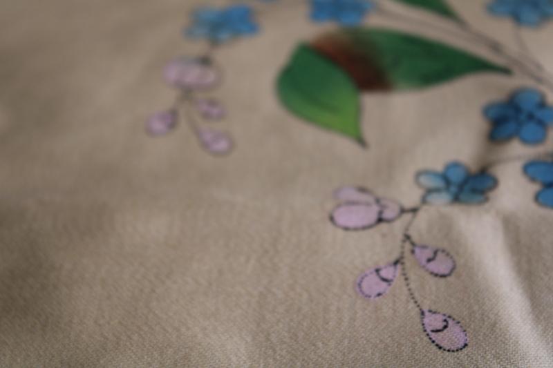 photo of antique vintage tinted embroidery printed painted fabric panel to stitch w/ forget-me-nots #6