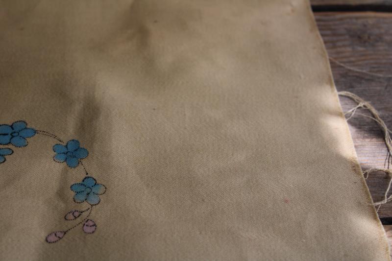 photo of antique vintage tinted embroidery printed painted fabric panel to stitch w/ forget-me-nots #7