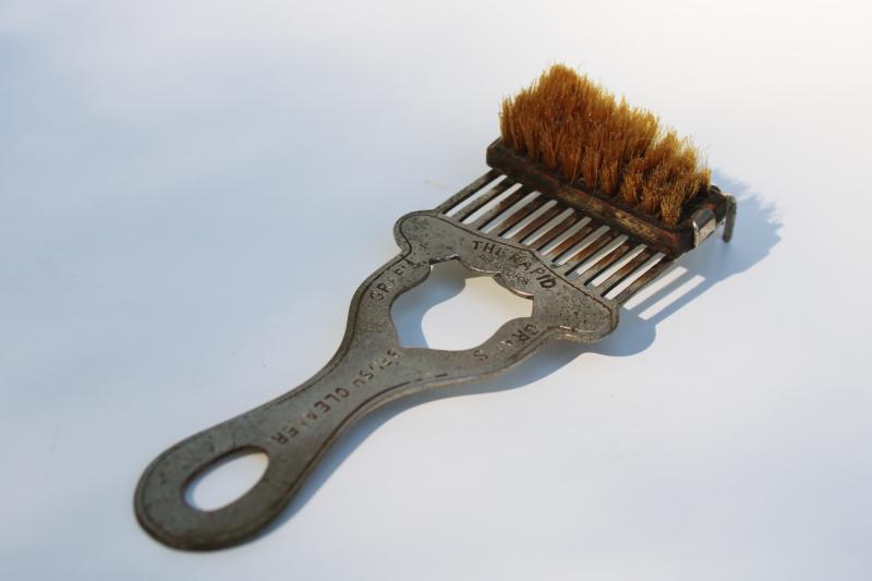 photo of antique vintage tool Graf's Rapid Brush Cleaner metal comb w/ natural bristles #1