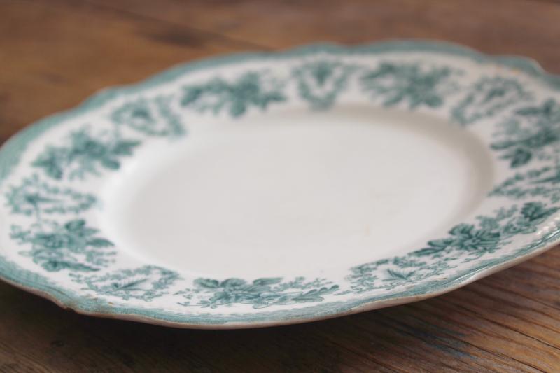 photo of antique & vintage transferware china mismatched plates blue, grey, teal green #6