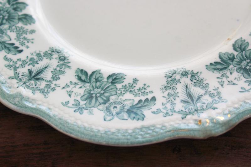 photo of antique & vintage transferware china mismatched plates blue, grey, teal green #7