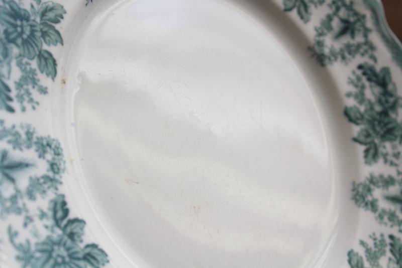 photo of antique & vintage transferware china mismatched plates blue, grey, teal green #8