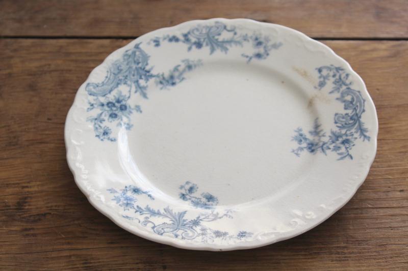 photo of antique & vintage transferware china mismatched plates blue, grey, teal green #18