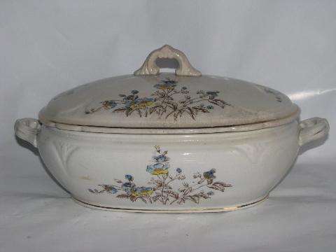 photo of antique vintage transferware china soup tureen or covered vegetable bowl #1