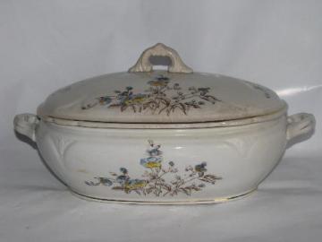 catalog photo of antique vintage transferware china soup tureen or covered vegetable bowl