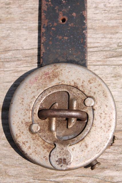 photo of antique vintage trick lock  padlock hasp w/ key puzzle locking hardware #4