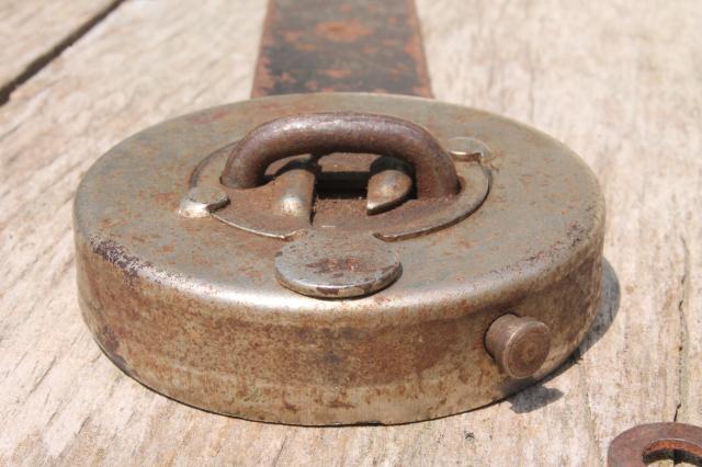 photo of antique vintage trick lock  padlock hasp w/ key puzzle locking hardware #6