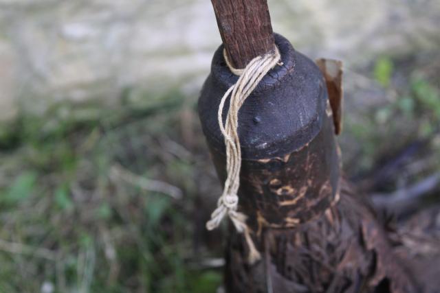 photo of antique vintage turkey feather duster, rustic primitive broom w/ sturdy wood handle #3