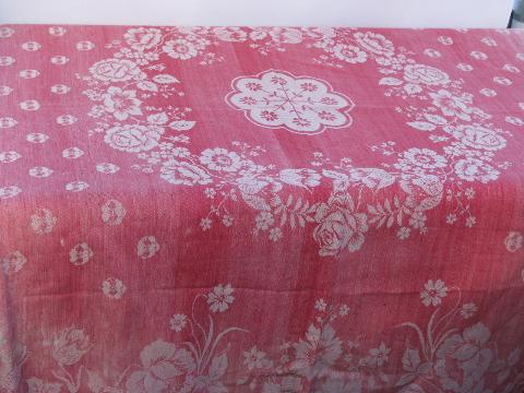 photo of antique vintage turkey red cotton damask fabric tablecloth, for cutting #1