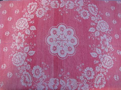 photo of antique vintage turkey red cotton damask fabric tablecloth, for cutting #2