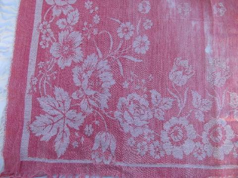 photo of antique vintage turkey red cotton damask fabric tablecloth, for cutting #3