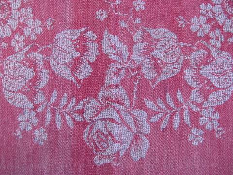photo of antique vintage turkey red cotton damask fabric tablecloth, for cutting #4