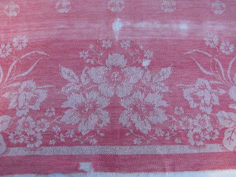 photo of antique vintage turkey red cotton damask fabric tablecloth, for cutting #5