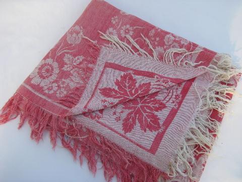 photo of antique vintage turkey red cotton damask fabric tablecloth, for cutting #6