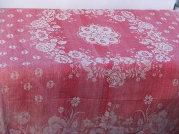 catalog photo of antique vintage turkey red cotton damask fabric tablecloth, for cutting