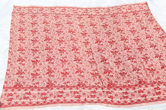 photo of antique vintage turkey red & white cotton damask tablecloth, reversible woven fabric  #1