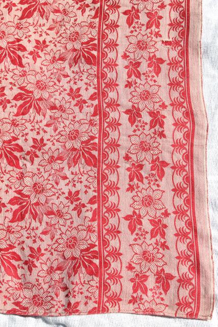 photo of antique vintage turkey red & white cotton damask tablecloth, reversible woven fabric  #4