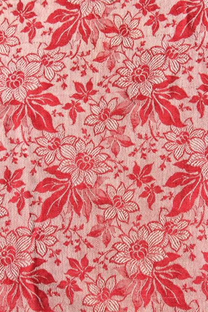 photo of antique vintage turkey red & white cotton damask tablecloth, reversible woven fabric  #6