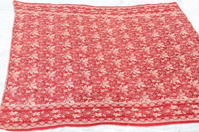 photo of antique vintage turkey red & white cotton damask tablecloth, reversible woven fabric  #8