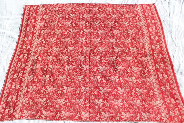 photo of antique vintage turkey red & white cotton damask tablecloth, reversible woven fabric  #10