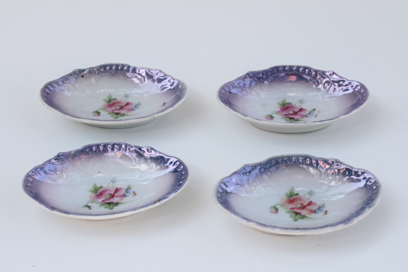 photo of antique vintage violet luster china salt dip dishes, set of four tiny salt cellars #1