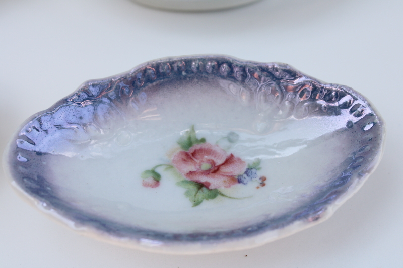 photo of antique vintage violet luster china salt dip dishes, set of four tiny salt cellars #2