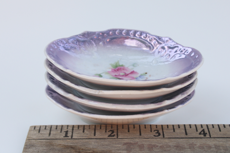 photo of antique vintage violet luster china salt dip dishes, set of four tiny salt cellars #5