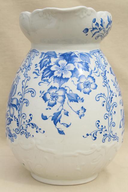 photo of antique vintage wash stand water pitcher, blue & white china transferware floral print #9