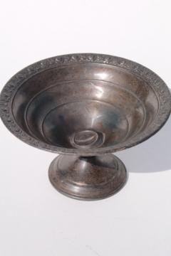 catalog photo of antique vintage weighted sterling silver compote bowl or candy dish, very tarnished