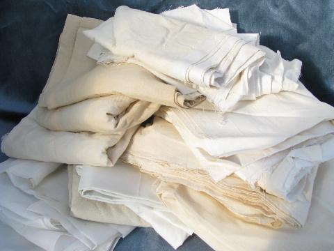 photo of antique vintage white cotton fabric lot, heirloom needlework fabrics #1