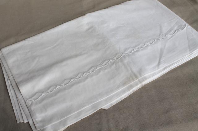 photo of antique vintage white cotton sheets & pillowcases w/ crochet lace, white work embroidered bed linen lot #6