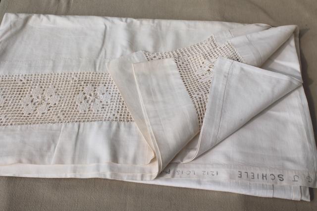 photo of antique vintage white cotton sheets & pillowcases w/ crochet lace, white work embroidered bed linen lot #13