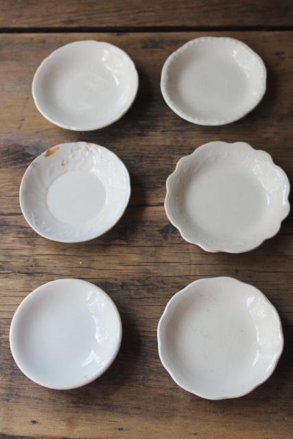 photo of antique vintage white ironstone china butter pats, collection of tiny plates different patterns #1