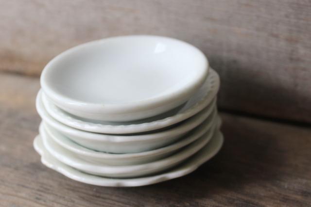 photo of antique vintage white ironstone china butter pats, collection of tiny plates different patterns #2