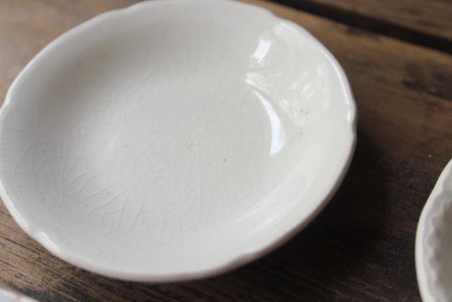 photo of antique vintage white ironstone china butter pats, collection of tiny plates different patterns #4