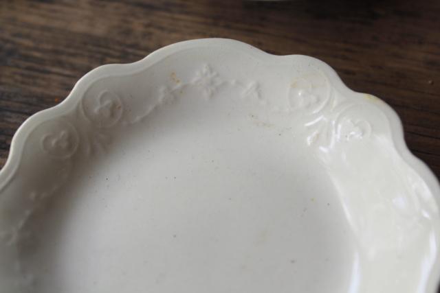 photo of antique vintage white ironstone china butter pats, collection of tiny plates different patterns #5