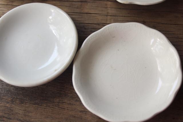 photo of antique vintage white ironstone china butter pats, collection of tiny plates different patterns #6