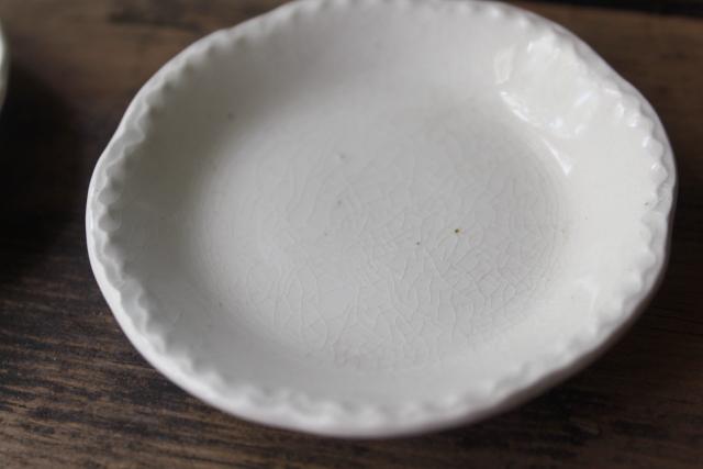 photo of antique vintage white ironstone china butter pats, collection of tiny plates different patterns #7