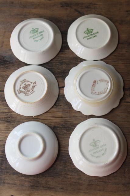 photo of antique vintage white ironstone china butter pats, collection of tiny plates different patterns #8