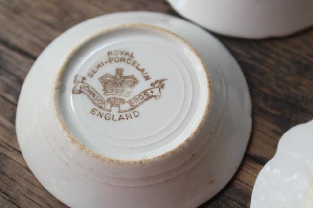 photo of antique vintage white ironstone china butter pats, collection of tiny plates different patterns #10